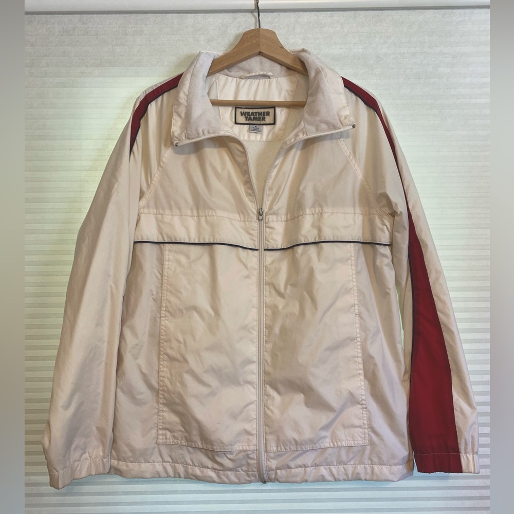 Weather Tamer womens medium windbreaker jacket white with red accent